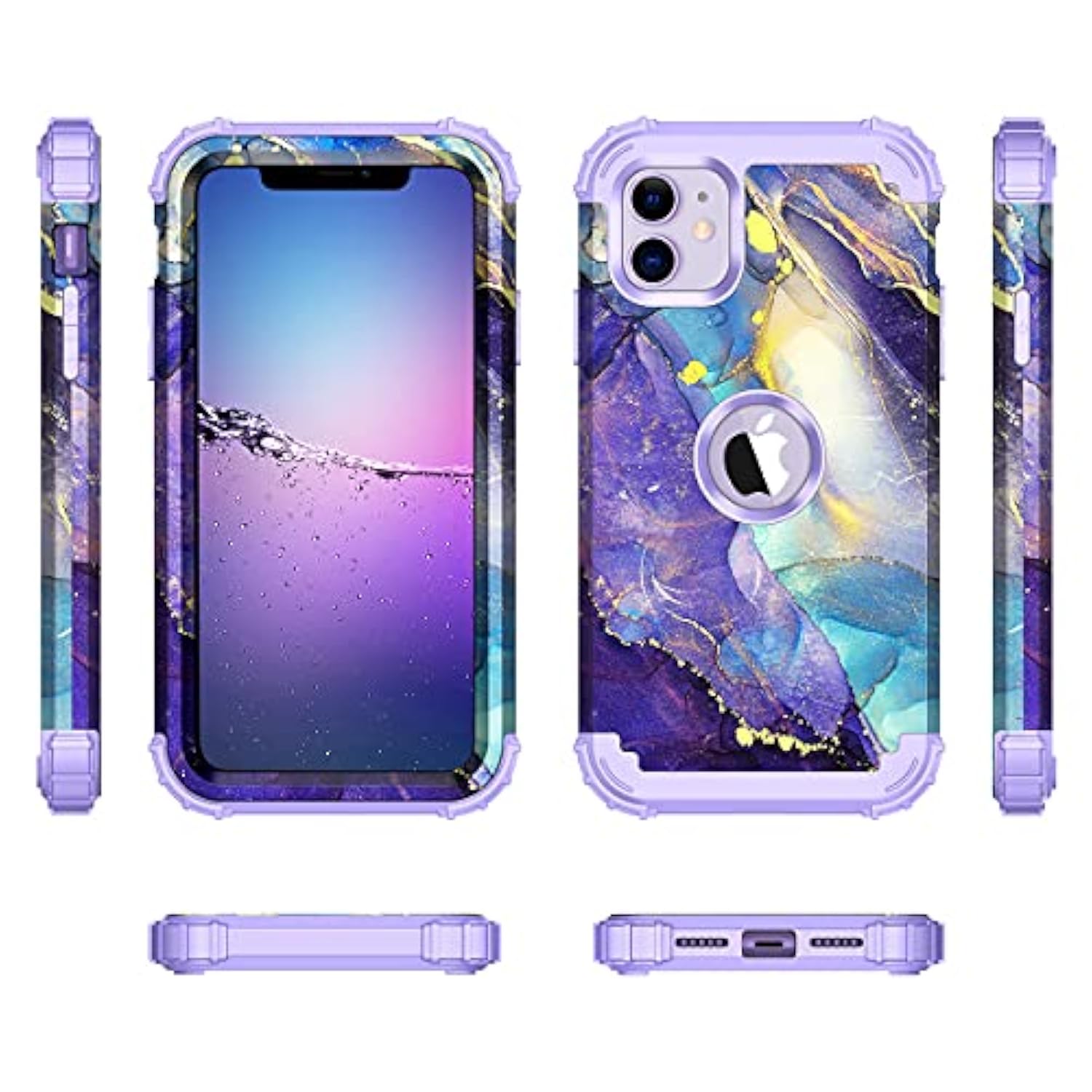 For Iphone 11 Case,Three Layer Heavy Duty Shockproof Protection Hard Plastic Bumper +Soft Silicone Rubber Protective Case For Apple Iphone 11 6.1 Inch,Purple