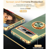 For Google Pixel-7-Pro Phone Case: 360° Rotatable Ring Holder Magnetic Kickstand, Plating Rose Gold Edge Protective For Google Pixel 7 Pro Case, L-Green