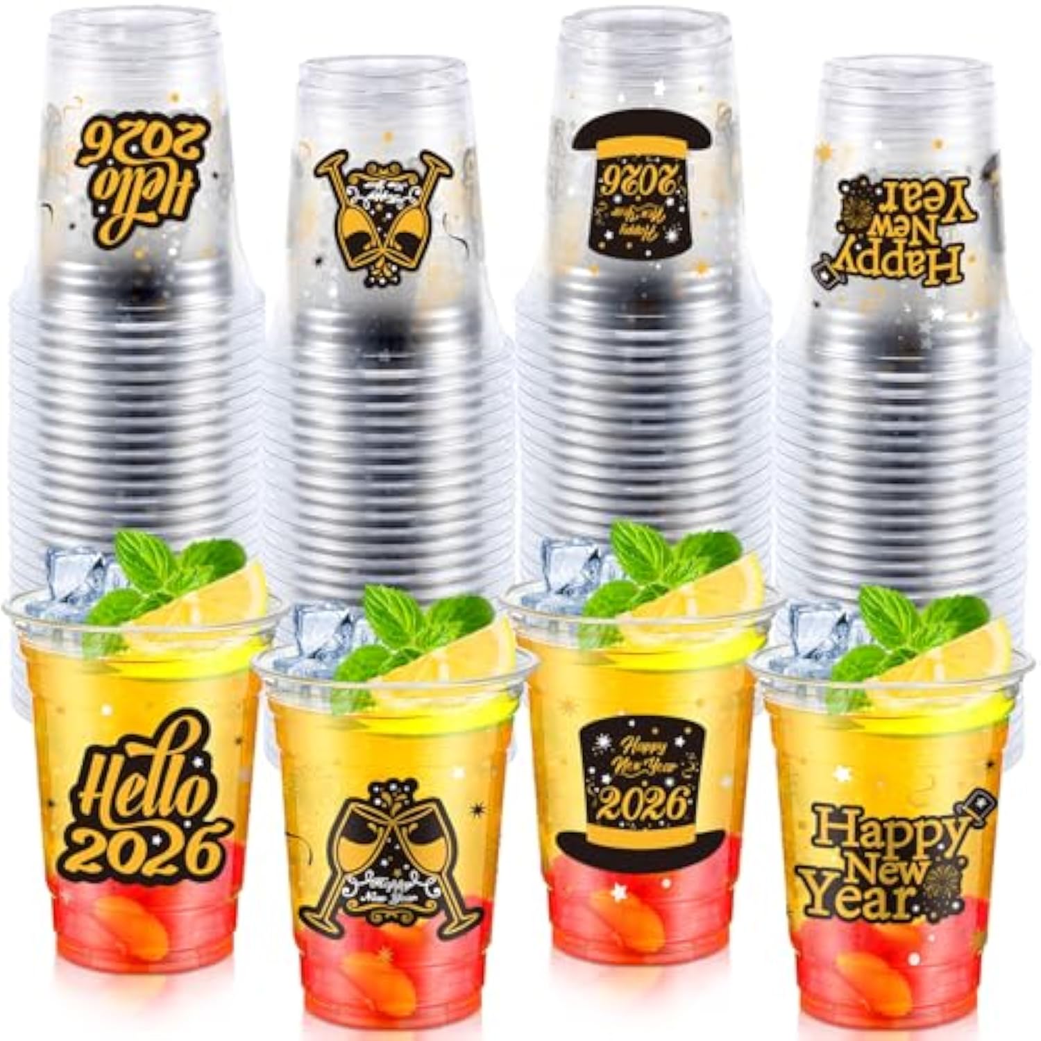 50 Pcs 12 Oz 2026 New Year Plastic Cups for Party Drinks and Snacks