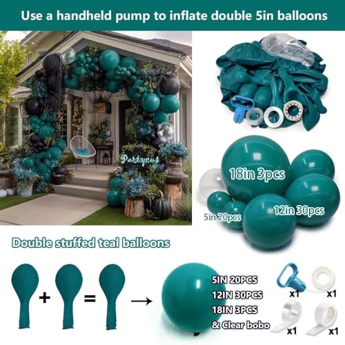 Teal Balloon Garland Arch Kit Double Stuffed, Dark Turquoise Teal-Green Aqua Balloon Different Sizes 18/12/5 Inch for Baby Shower Birthday Wedding Bridal Summer New Year Party Decoration