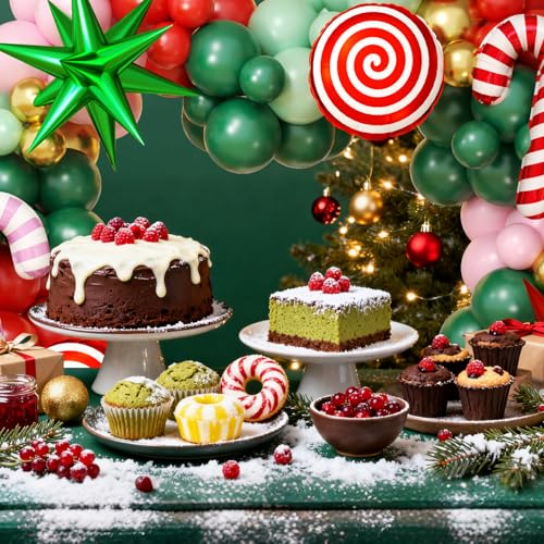 Christmas Balloon Garland Arch Kit, 146Pcs Red Green Pink Gold Balloons with Candy Cane Exploding Star Foil Balloons for Christmas Party Decorations