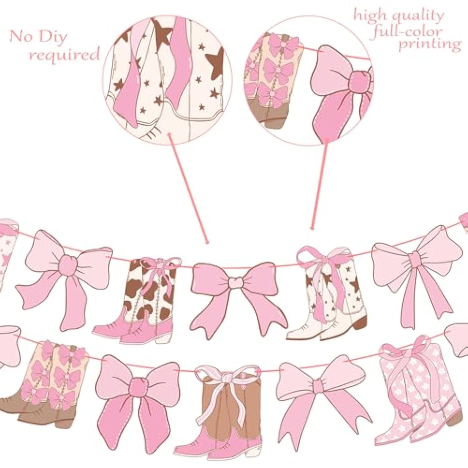 Coquette Cowgirl Boots Banner 2Pcs Western Cowgirl Bow Banner Boots And Bows Party Decorations Pink Cowgirl Boots Cutout Banners Decor For Girls Coquette Birthday Party Supplies