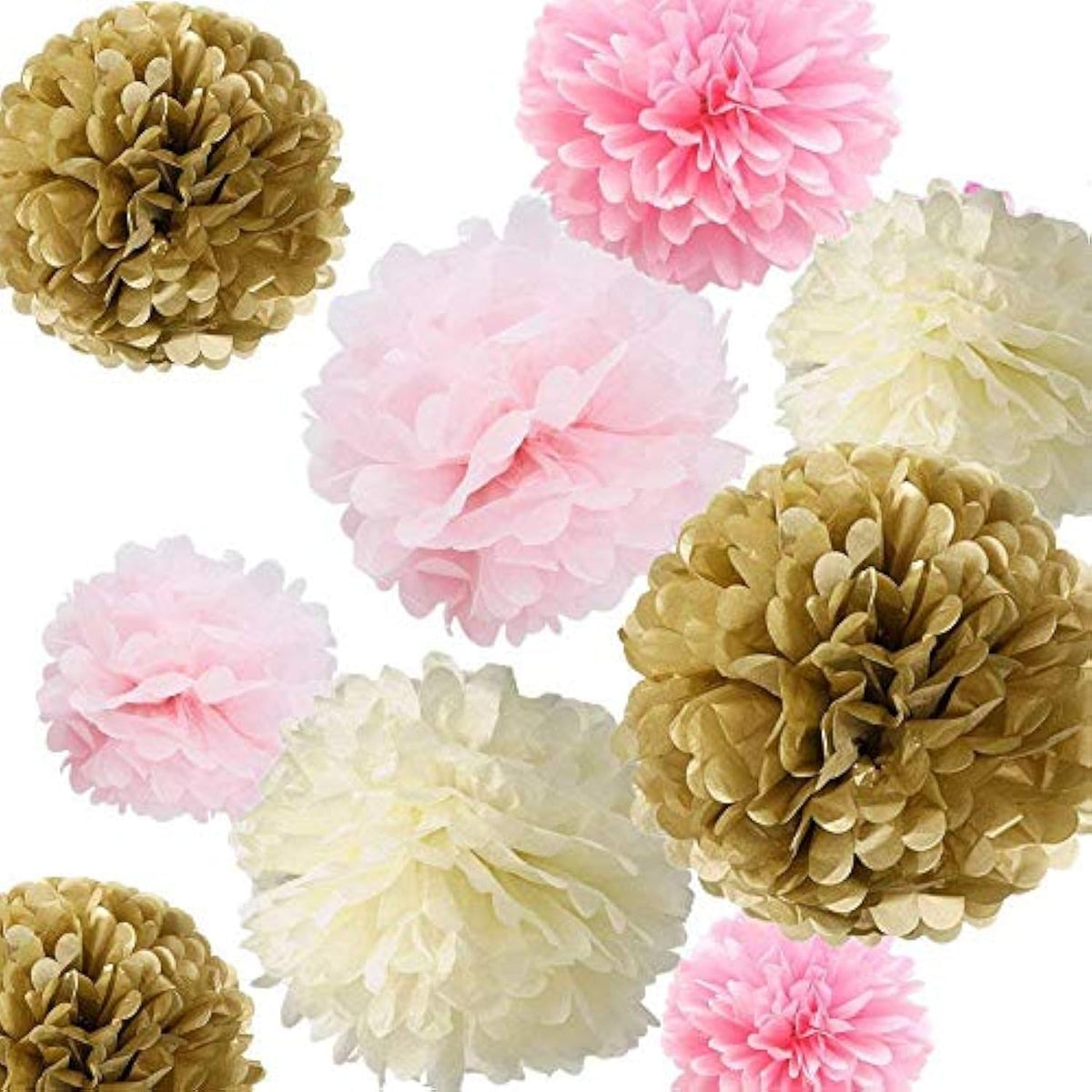 Tissue Paper Flowers Pom Pom Decorations - Pack Of 12 Pcs 14", 12'', 10", 8" Ivory, Light Pink, Pink And Kahki Paper Flowers For For Wedding Birthday Baby Shower Bachelorette Nursery Décor