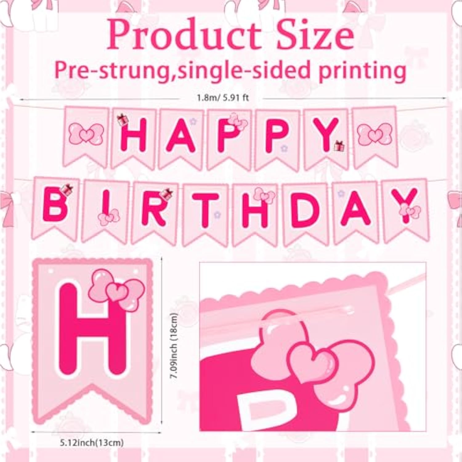 Pink Cute Kitty Happy Birthday Banner Pre-Strung Hanging Sign Cartoon Cute Cat Party Decorations Cartoon Kitty Themed Party Decorations Banners For Girls Women Birthday Favors Supplies