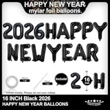16 Inch Black Happy New Year 2026 Balloons Party Decorations