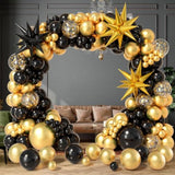Black And Gold Balloon Garland Arch Kit 158Pcs With Black Gold Confetti Balloons, Star Foil Balloons, For Graduation New Year Anniversary Birthday Party Decorations