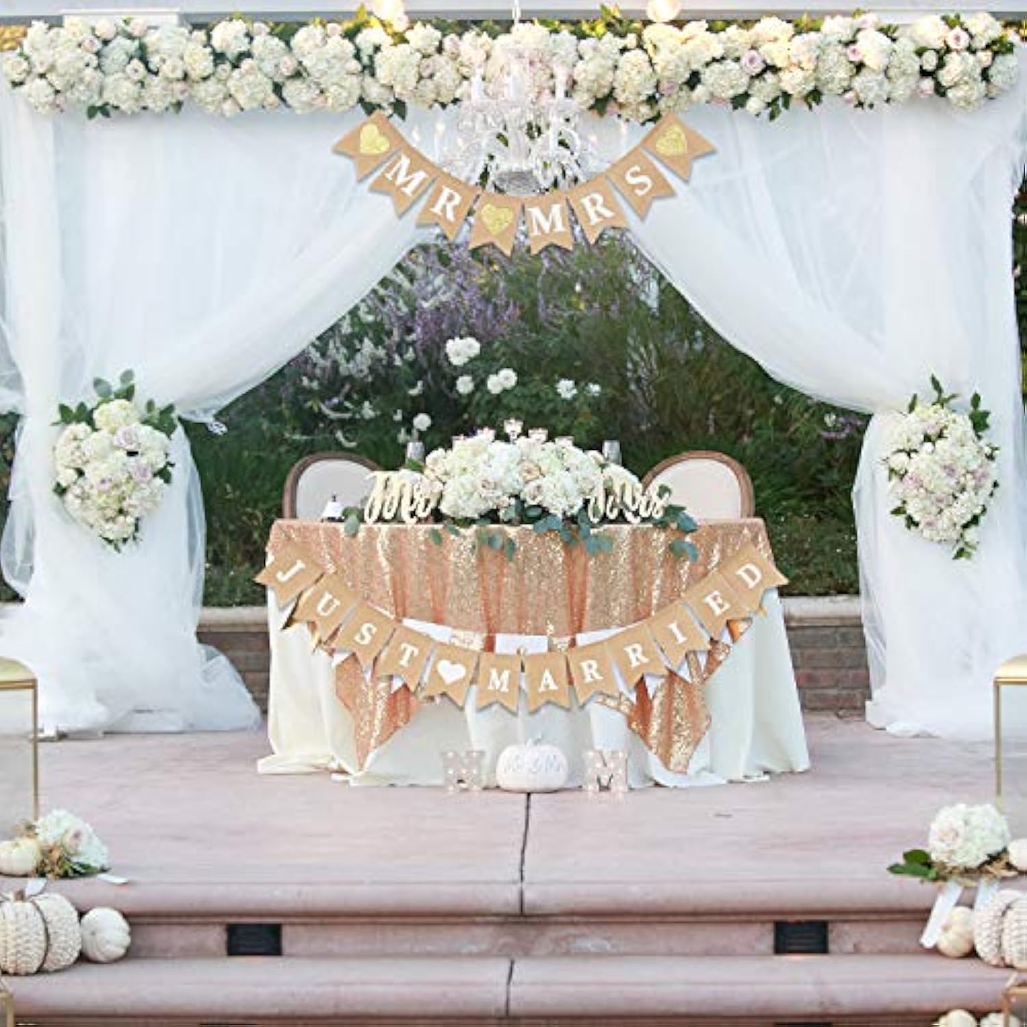 2 Pieces Mr And Mrs Banner Just Married Banner Bridal Shower Rustic Bunting Garland For Wedding Party