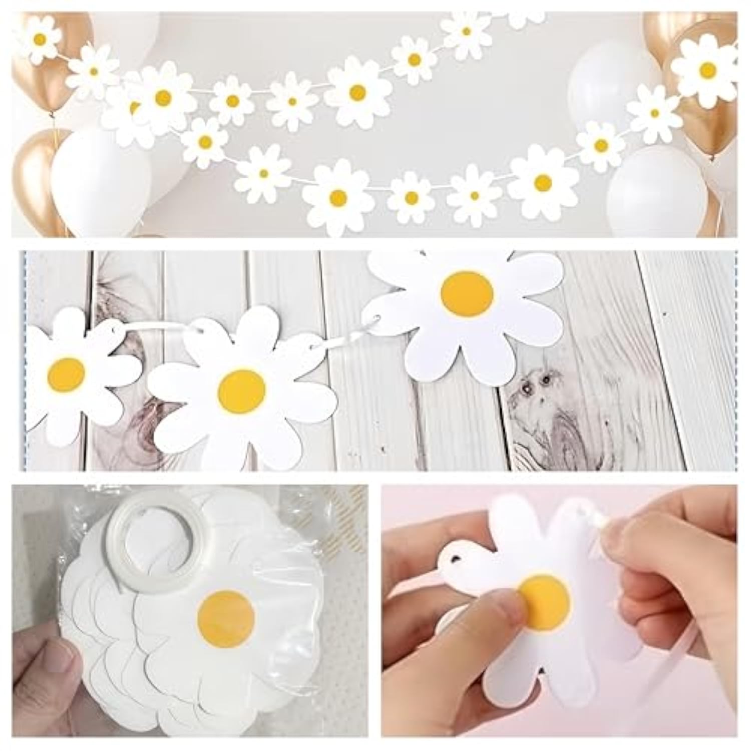 4Pack Daisy Banner Garland Groovy Boho Flower Hanging Party Decorations