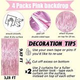 4 Pack Pink Fringe Curtain Backdrop, 3.2Ft X 9.8Ft Metallic Tinsel Foil Fringe Streamers Background For Photo Booth Birthday Wedding Baby Shower Carnival Easter Mother’S Day Party Decorations