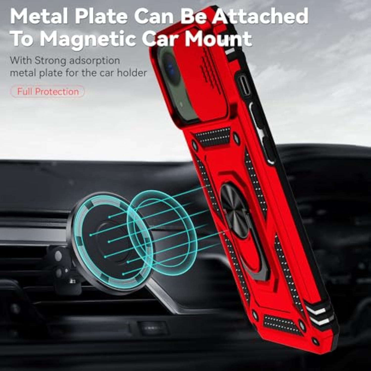 iPhone 13/14 Case with HD Screen, Slide Camera Cover, Kickstand, Red