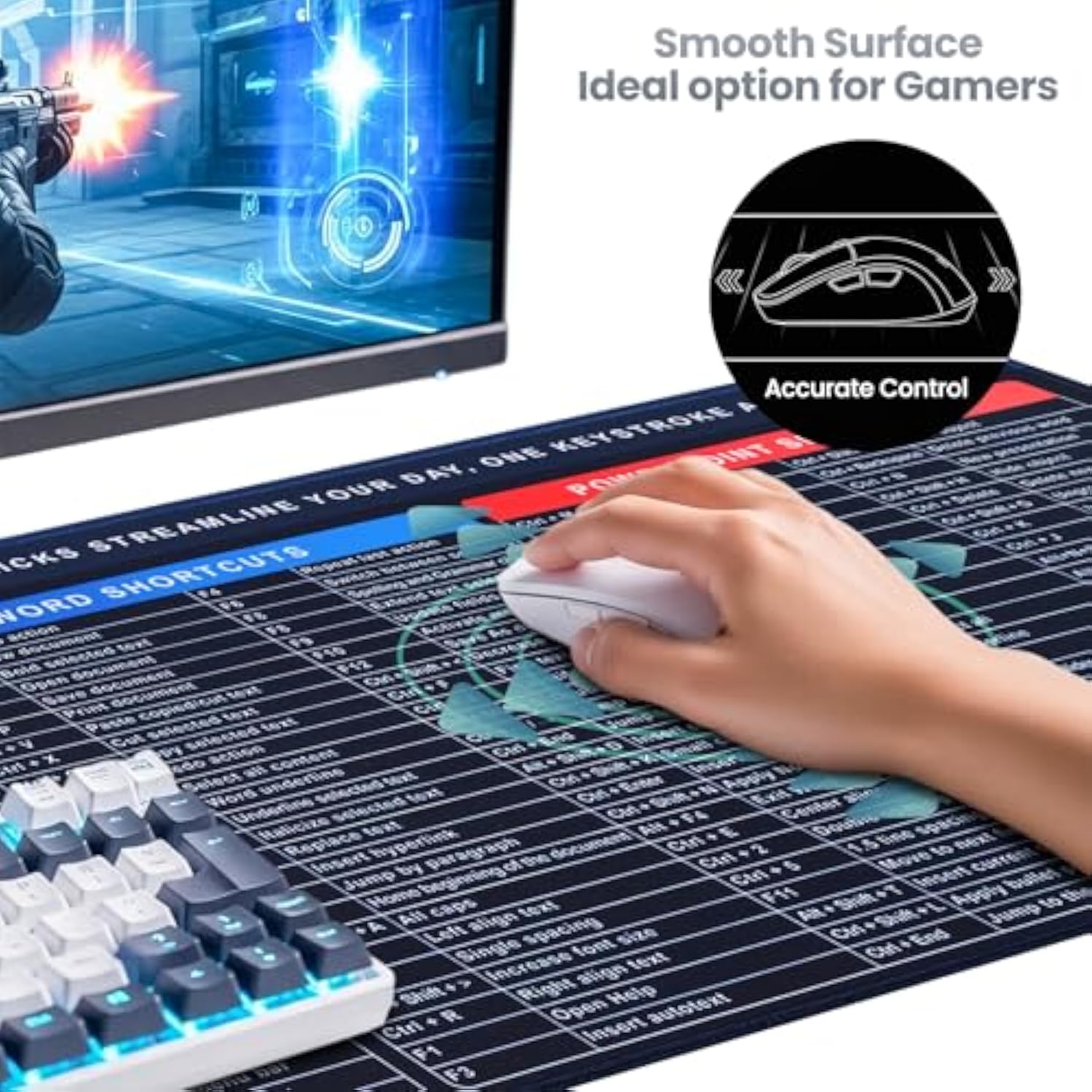 Excel Cheat Sheet Desk Pad, 31.5" X 11.8" Large Shortcuts Mouse Pad, Excel/Word/Power Point Computer Mat, Non-Slip Keyboard Shortcut And Xl Gaming Desk Mat For Office Computer