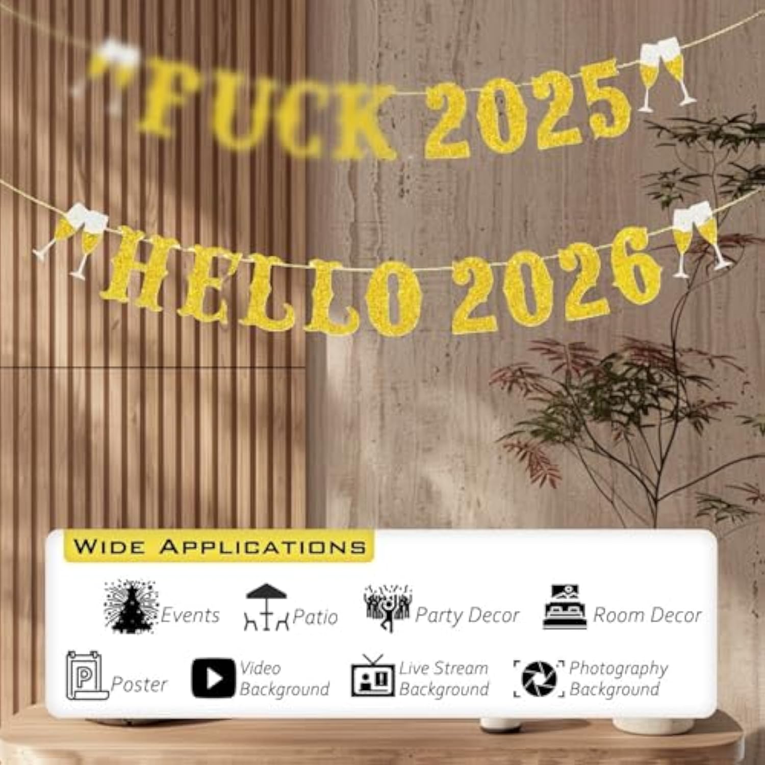 Golden 2026 New Year Banner for New Year's Eve Party Decorations