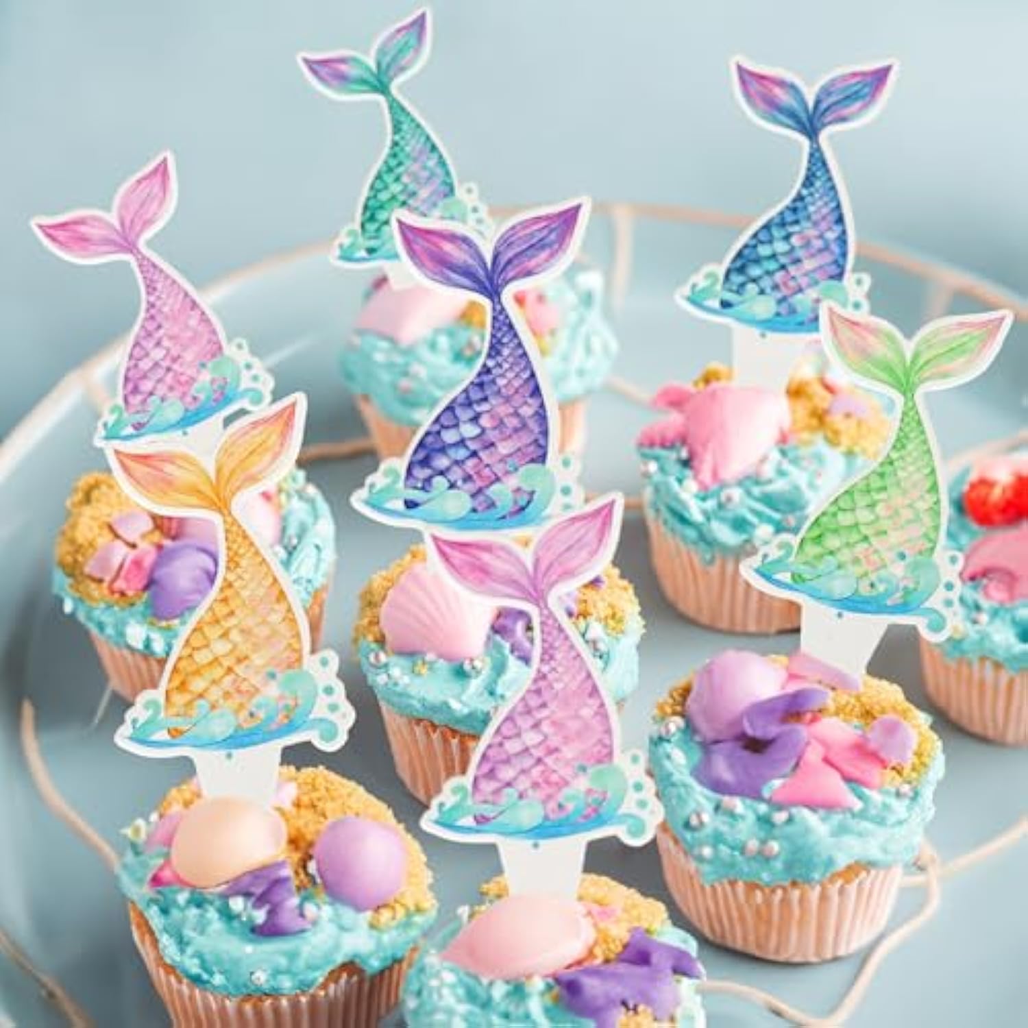 36Pcs Mermaid Tail Cupcake Toppers Mini Under The Sea Mermaid Tail Cake Topper Decorations Cupcake Picks For Ocean Theme Birthday Party Decoration Baby Shower Supplies
