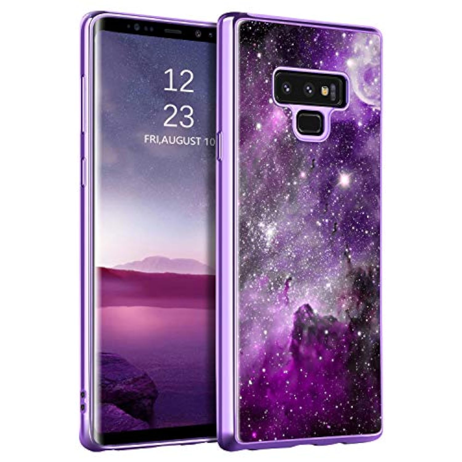 For Galaxy Note 9 Case, Slim Fit Glow In The Dark Shockproof Hybrid Hard Pc Soft Tpu Bumper Drop Protective Girls Women Men Phone Cover For Samsung Galaxy Note 9 6.4", Purple Galaxy