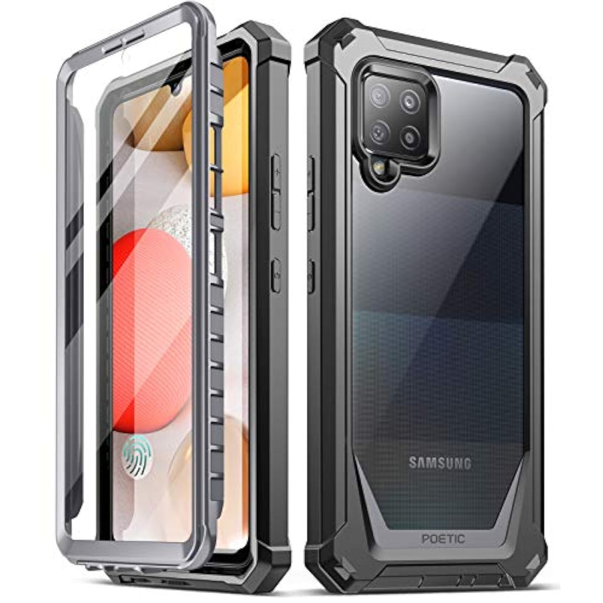 Guardian Case Designed For Samsung Galaxy A42 5G, Built-In Screen Protector Work With Fingerprint Id, Full Body Hybrid Shockproof Bumper Cover Case, Black/Clear