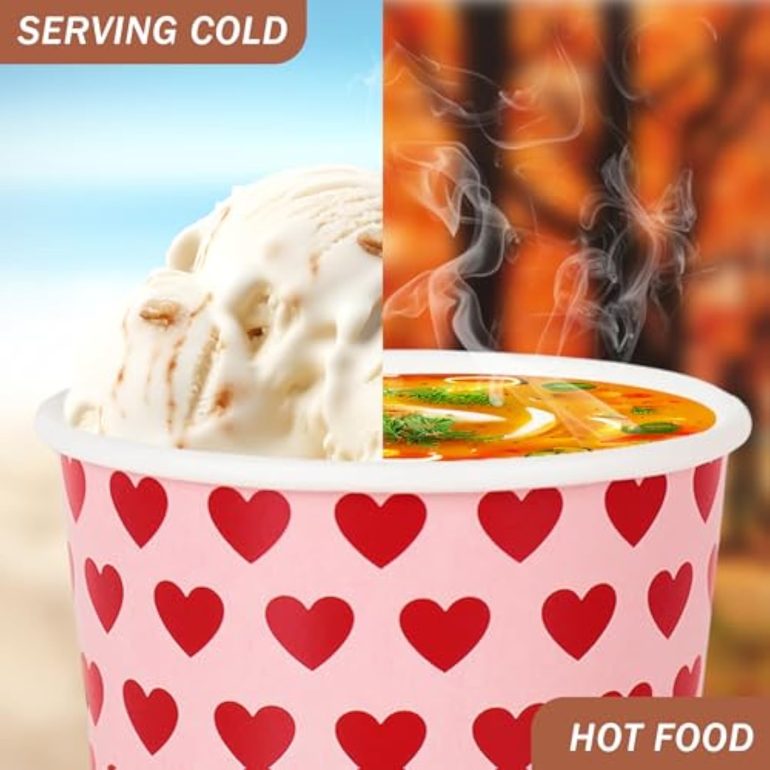 50Pcs Valentine'S Day Treat Snack Cups 8Oz Pink Red Heart Ice Cream Bowl Love Heart Disposable Paper Bowls For Hot Cold Food Decorations