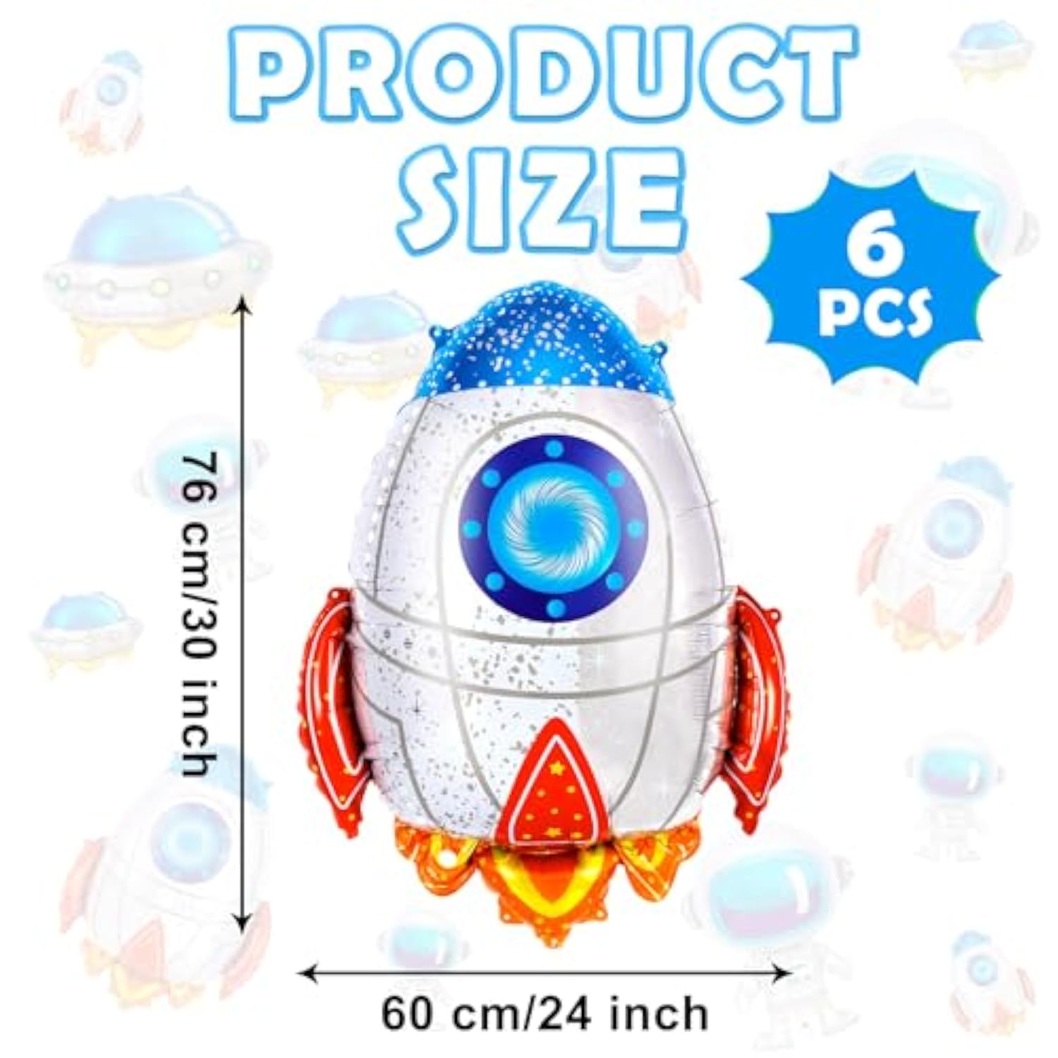 6 Pack Blue Rocket Foil Balloons Kids Baby Shower Space Theme Birthday Party Decor