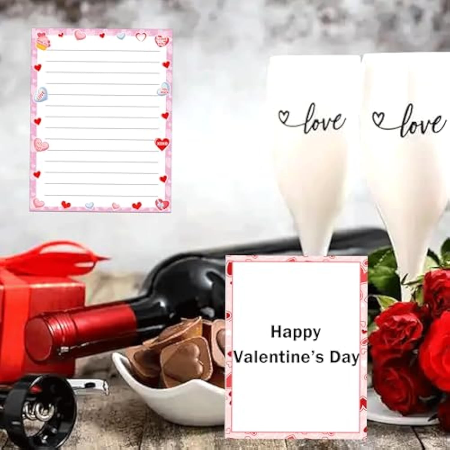 Happy Valentine'S Day Letterhead Paper 48 Pcs Red Pink Love Heart Letter Writing Paper - Heart Valentines Day Paper Holiday Paper For Wedding Note Greeting Office Printing 8.5 X 11 Inch