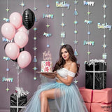 , Iridescent Happy Birthday Garland Banner - 6.5 Feet, Pack Of 8 | Silver Hanging Garland For Happy Birthday Decorations | Disco Theme Party Decorations | No Diy