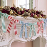 6.7 ft Christmas Fringed Stripe Bow Garland Red Blue Green Tattered Edge