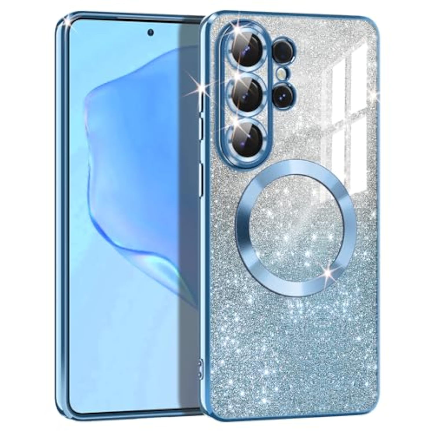 Galaxy S26 Ultra Case with MagSafe Compatible Clear Magnetic Glitter Gradient Sparkle Luxury Plated Soft TPU Bumper Full Camera Lens Protector for Samsung Galaxy S26 Ultra 5G Blue