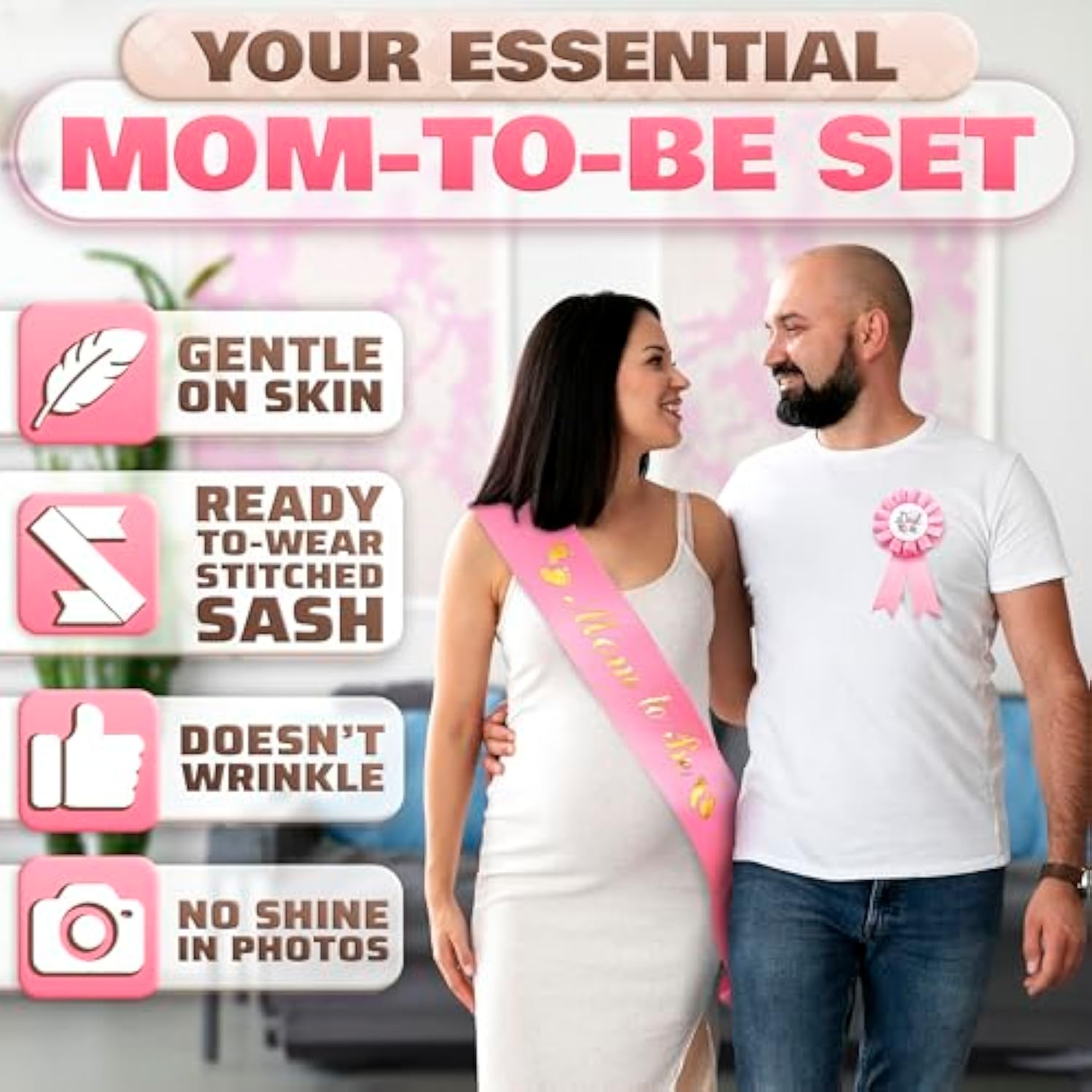 Pink Baby Shower Decorations Mom To Be Sash Baby Shower Decorations For Girl And Sash Daddy To Be Badge - Glossy Texture, Wearable Brooch, Wear-Resistant, Set With Ribbon And Badge, Delicate Craft