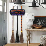 Halloween Decorations - Broom Parking Sign with 3 Wooden Witches Brooms