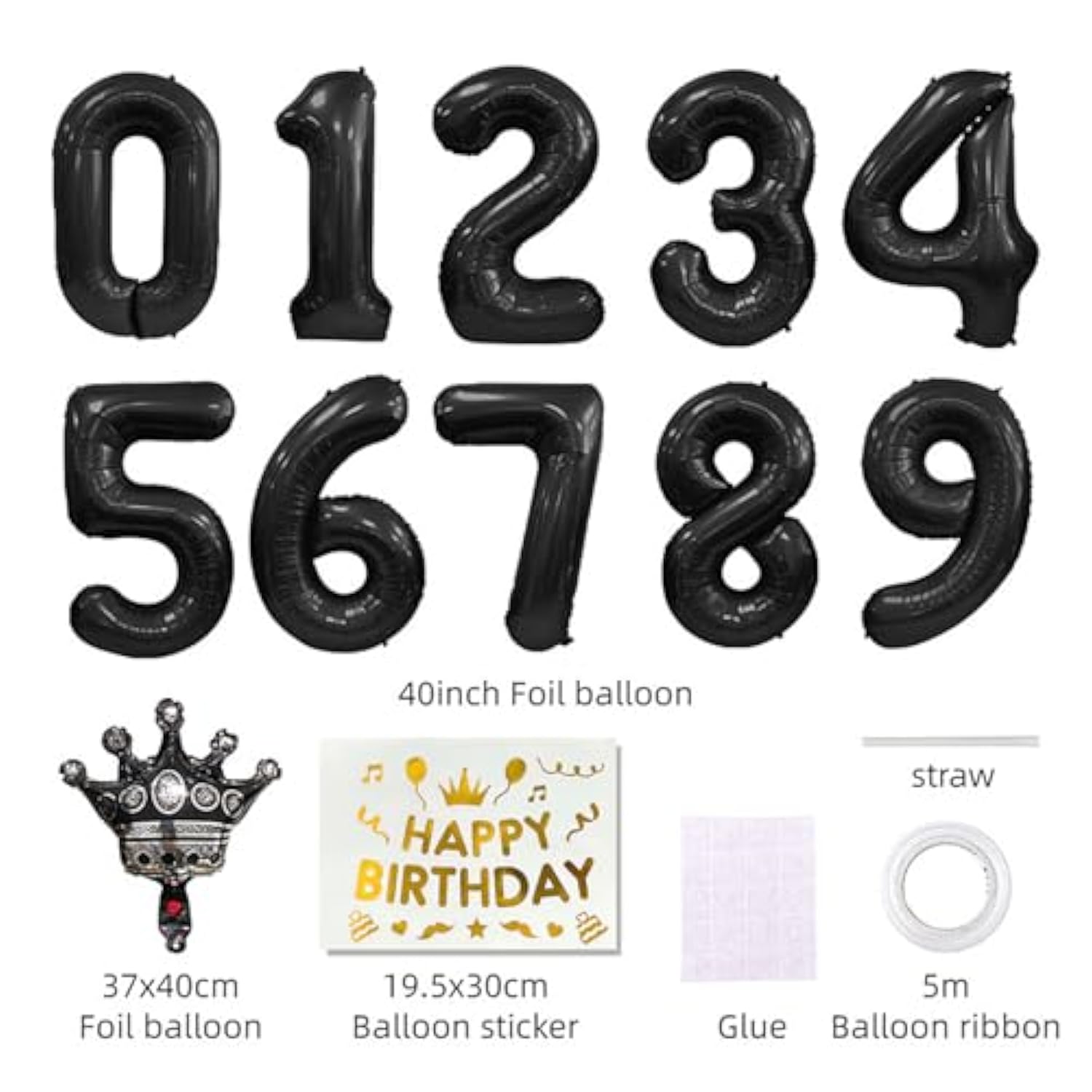 40-Inch Black Foil Number 19 Balloon for Birthday Anniversary Party Decor