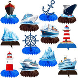Nautical Ship Honeycomb Centerpieces 12Pcs Nautical Party Table Decorations Lighthouse Anchor Centerpieces Iceberg Sailor Birthday Party Decorations for Sailing Theme Party Supplies