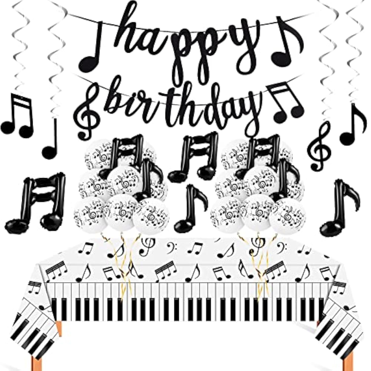 40 Pieces Music Theme Party Decorations Set Include Music Latex Foil Balloons Note Hanging Swirls Happy Birthday Banner And Disposable Note Tablecloth For Birthday Wedding Party Supplies