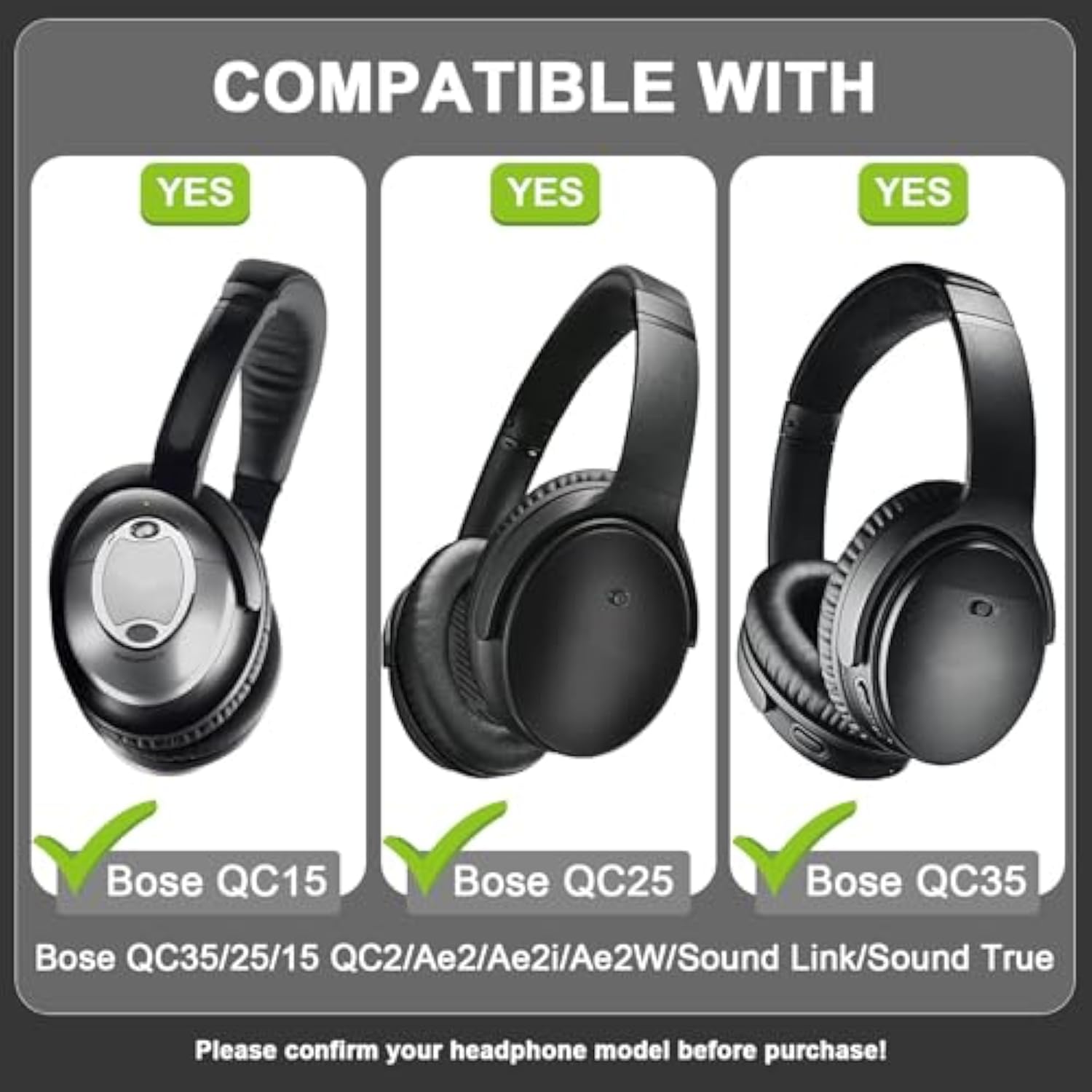 Replacement Ear Pads For Bose Quietcomfort 35 (Qc35) & Quiet Comfort 35 Ii (Qc35 Ii) Headphones, Ear Cushions For Bose Qc25/15/2/Ae2/Sound Link/True, Ear Cups Cover Repair Parts (Grey&Grey)
