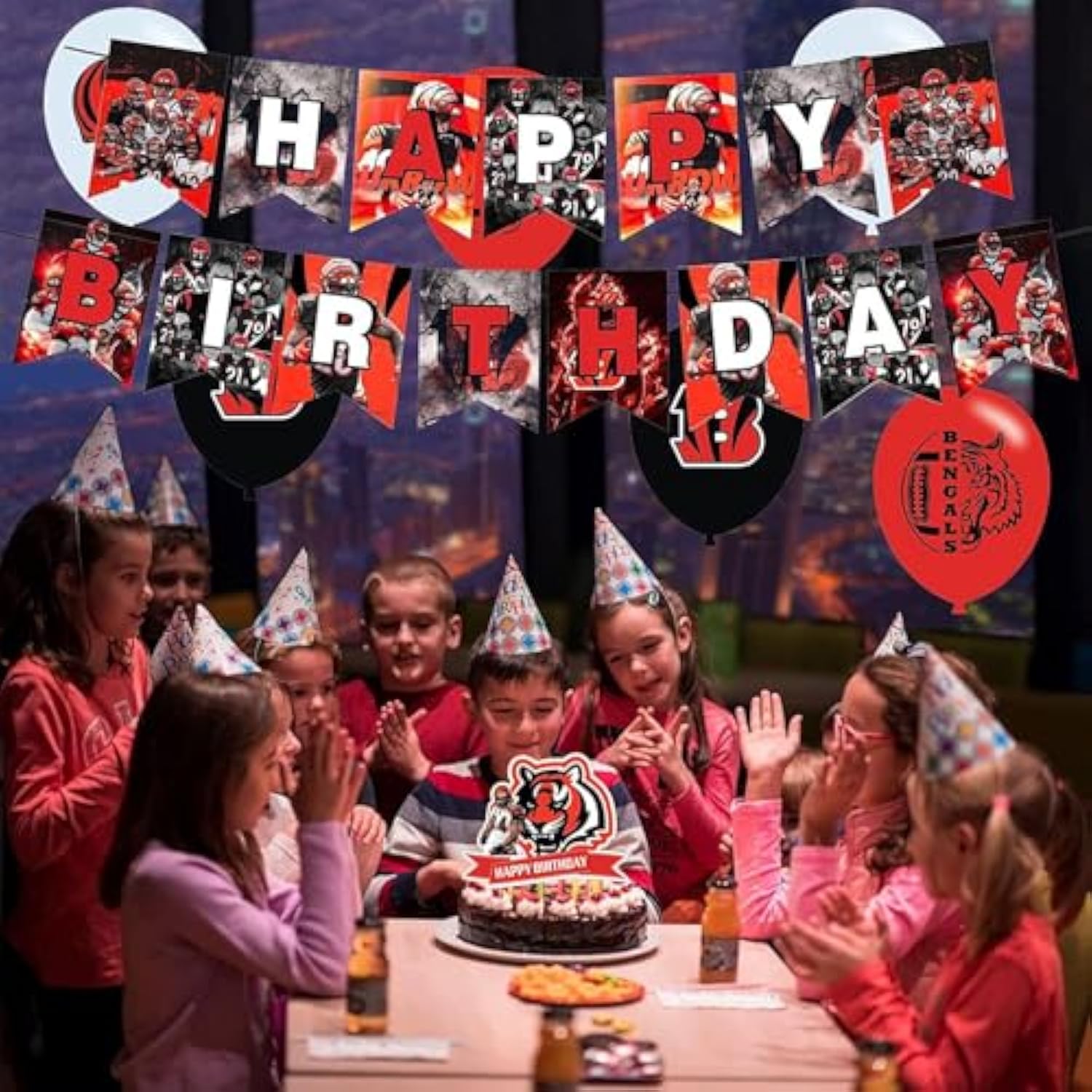 Cincinnati Bengals Party Pack: Banner, Cake Topper, Cupcake Toppers & Balloons