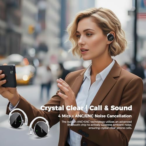 Open Ear Headphones Bluetooth 5.4, Sport On Ear Headphones Wireless, Water-Drop Shaped Noise Cancelling Clip On Headset Bluetooth With Long Battery Life, Comfort Fit 4 Microphones Earphones