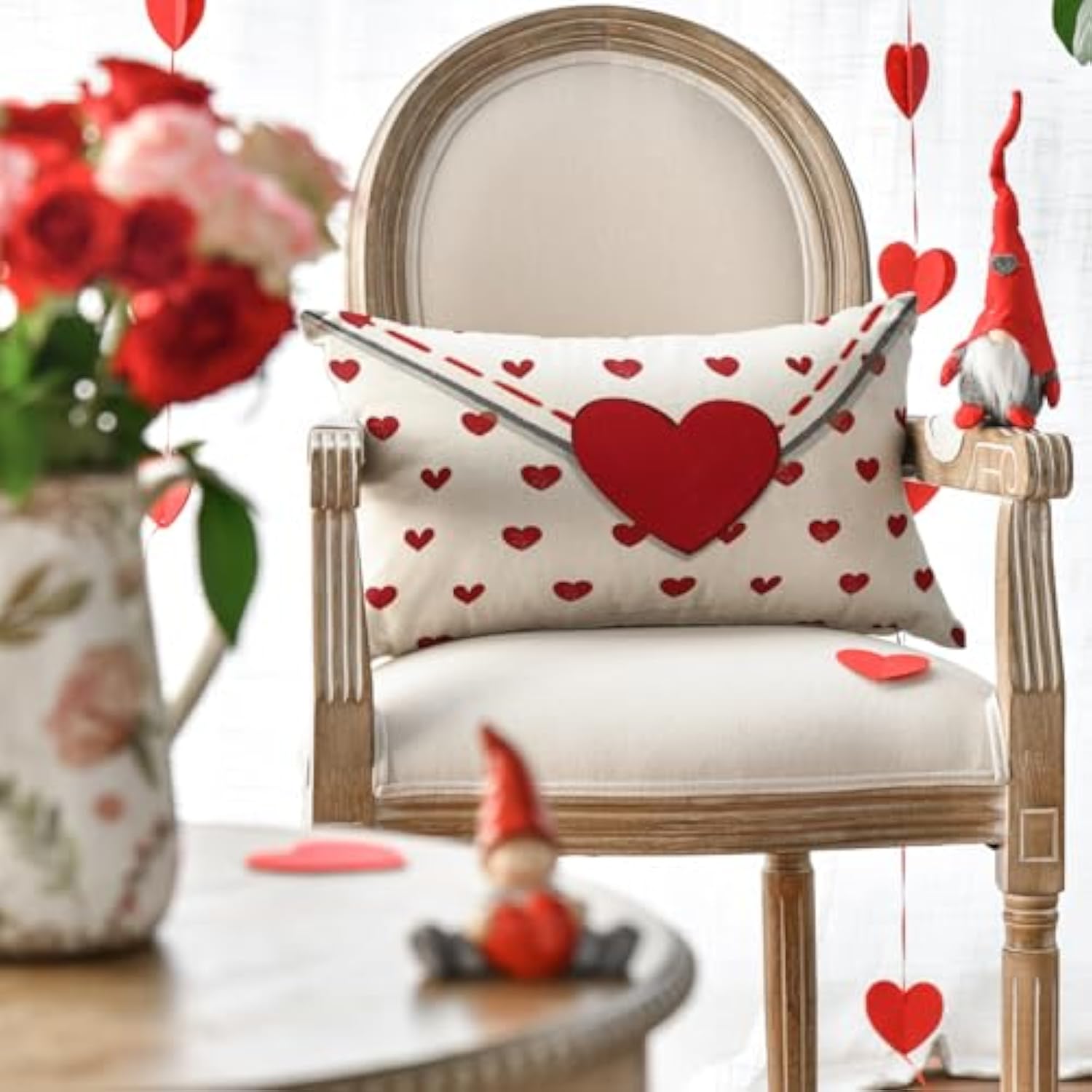 Valentine'S Day Envelope Throw Pillow Cover, 12 X 20 Inch Red Heart White Anniversary Wedding Cushion Case Decoration For Sofa Couch