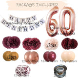 60th Birthday Decorations for Women – Rose Gold, Burgundy & Champagne Party Decor Set