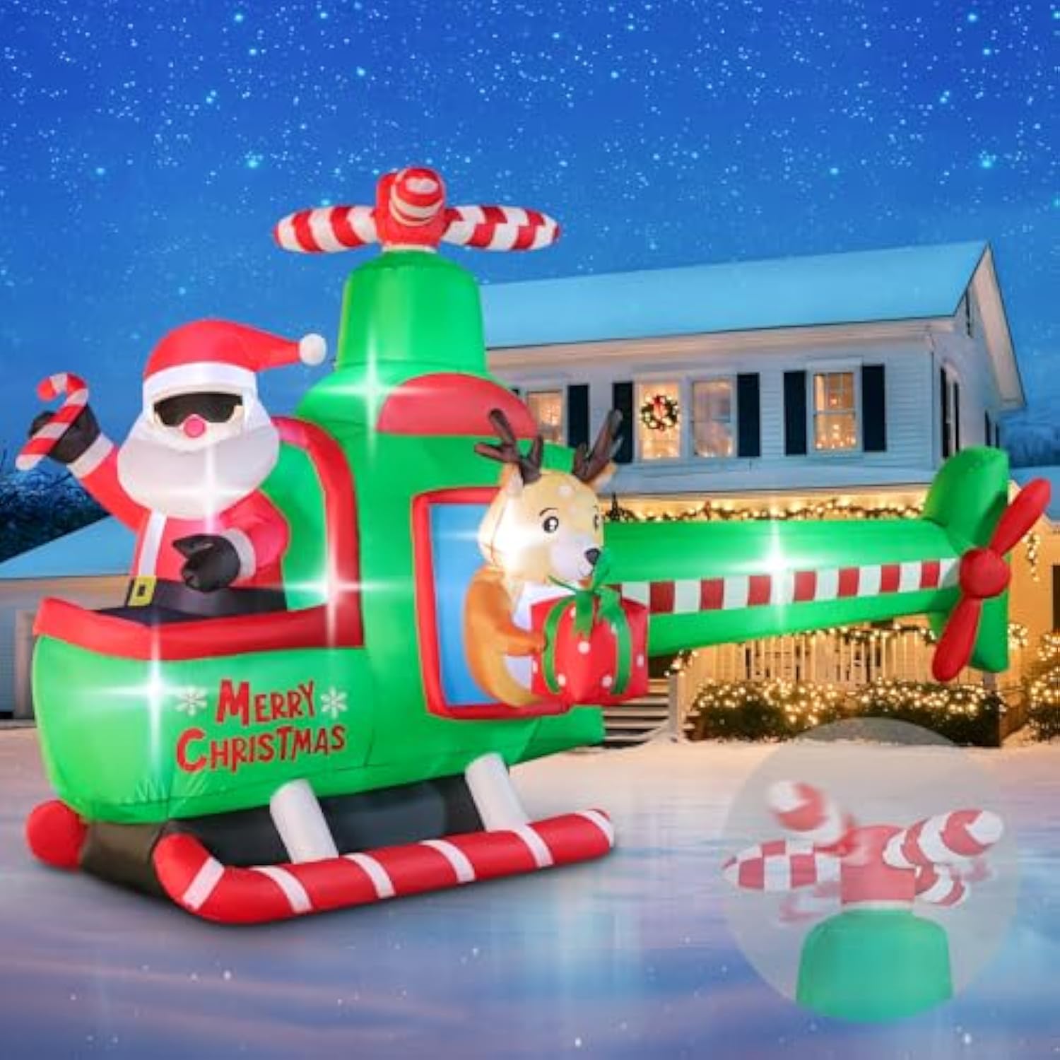8.5 Ft Long Christmas Inflatable Outdoor Decorations, Blow Up Santa Claus Helicopter With Bright Led Lights, Christmas S