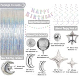 Disco Party Decorations, Iridescent Happy Birthday Banner Cute Foil Birthday Sign Hanging Streamer Balloon For 60S 70S 80S Women Men Cool Retro Boogie Disco Dancing Bachelorette Indoor Home Decor