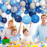Navy Blue Balloons Arch Garland Kit, 144Pcs Royal Light Blue Confetti Silver Star Foil Balloons For Blue Boys Birthday Baby Shower Wedding Graduation Party Decorations Supplies