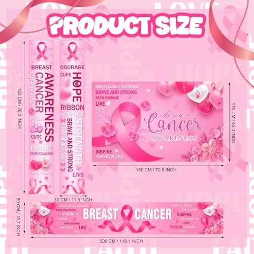 4 Pcs Breast Cancer Awareness Banner Decorations, Pink Ribbon