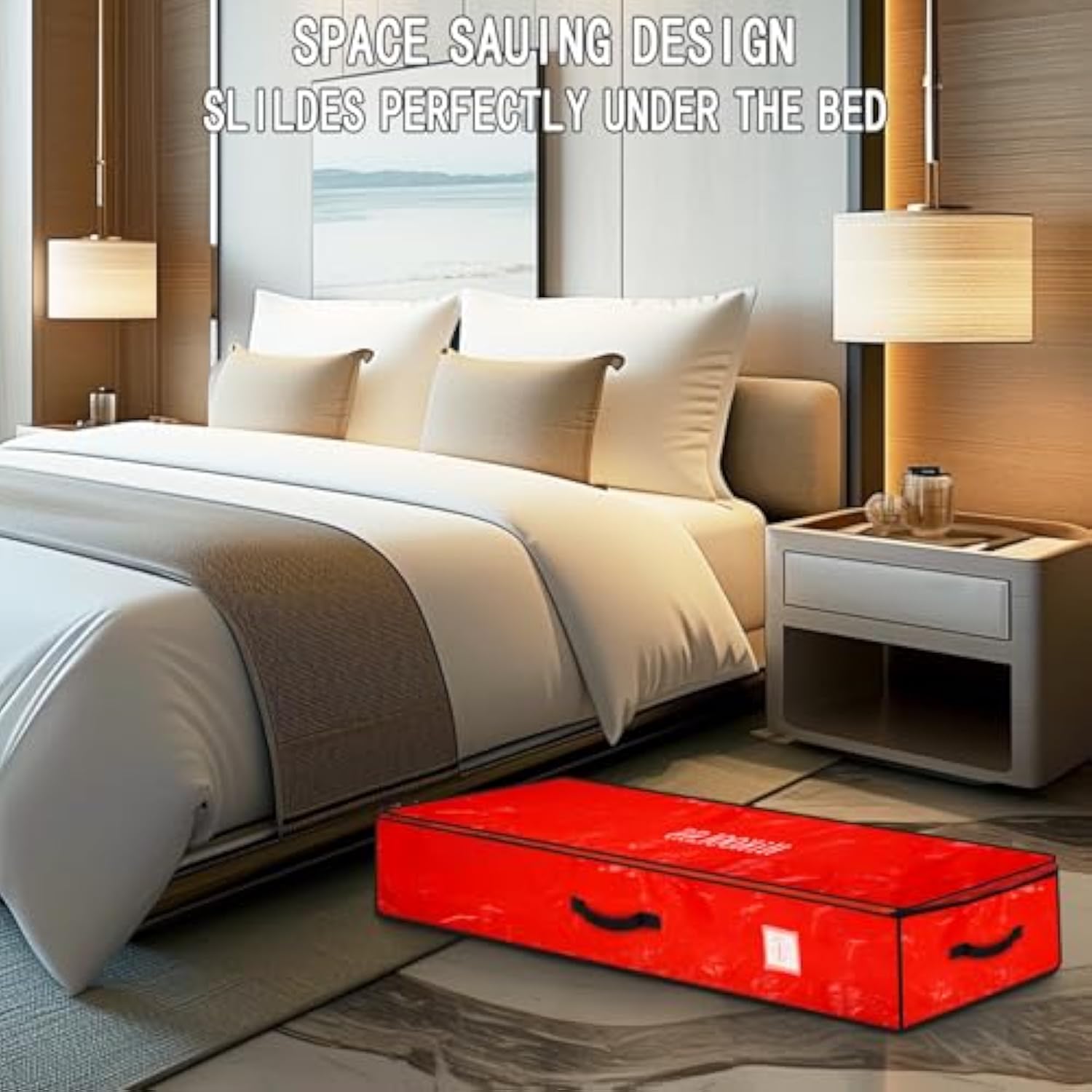 Wrapping Paper Organizer Storage Container For Christmas Holiday Gift Wrap Storage 43.2" Durable Pe Underbed Storage Container With Interior Pockets Fits 24 Paper Rolls (Red)
