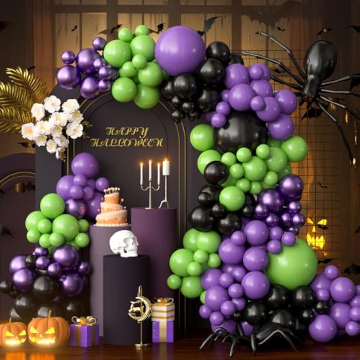 116Pcs Halloween Balloon Garland Arch Kit Green Purple Black Metallic Balloons