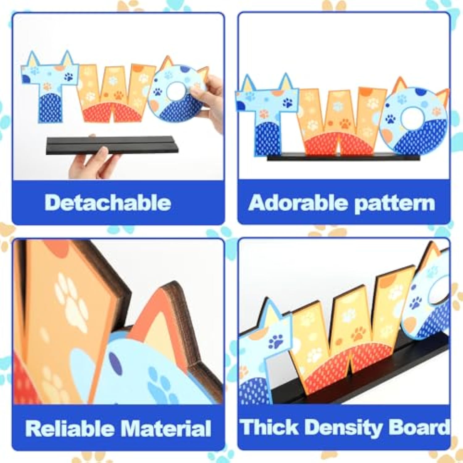 Blue Dog 2Nd Birthday Table Centerpieces Two Letter Sign Wooden Decorations Paw Themed 2 Year Old Ornament Decor For Kids Baby Shower Supplies Favors Photo Booth Props