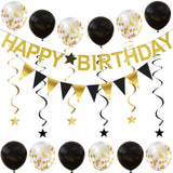 20pcs Gold Happy Birthday Banner Set with Garland, Balloons & Hanging Swirls Decor