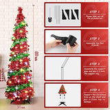 5 Ft Collapsible Sequin Pop Up Christmas Tree With 90 Led Lights, Skinny Pencil Tinsel Xmas Tree With Stand For Apartments