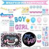 Baseball Or Bows Gender Reveal Decorations, 171 Pcs Boy Or Girl Gender Reveal Decorations Backdrop Balloon Garland Banner Tablecloth Cake Cupcake Topper Box Cutout Poster Sash Pink Blue