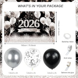 79 Pcs Black Silver Happy New Year 2026 Party Decoration Kit