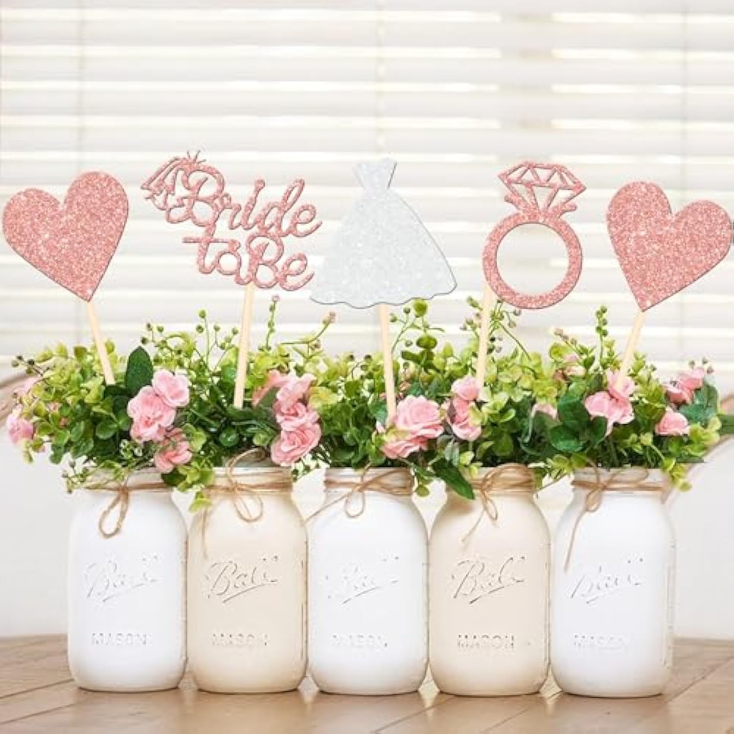 12 Pcs Bride To Be Centerpiece Sticks Double Sided Glitter Heart Ring Dress Bridal Shower Table Flower Centerpieces For Wedding Engagement Bachelorette Party Flower Decorations Supplies Rose Gold