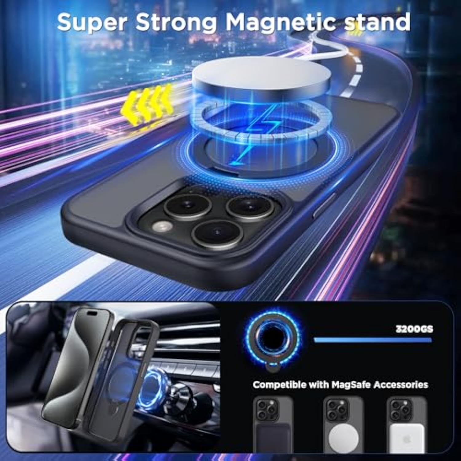 Magnetic Case with Stand for iPhone 15 Pro, MagSafe Compatible
