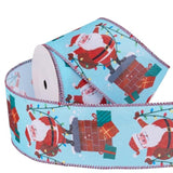 Wired Christmas Holiday Ribbon - Santa Claus Stand On Chimney Ribbon With Wired Edge - 2.5 Inch X 5 Yard Each Roll