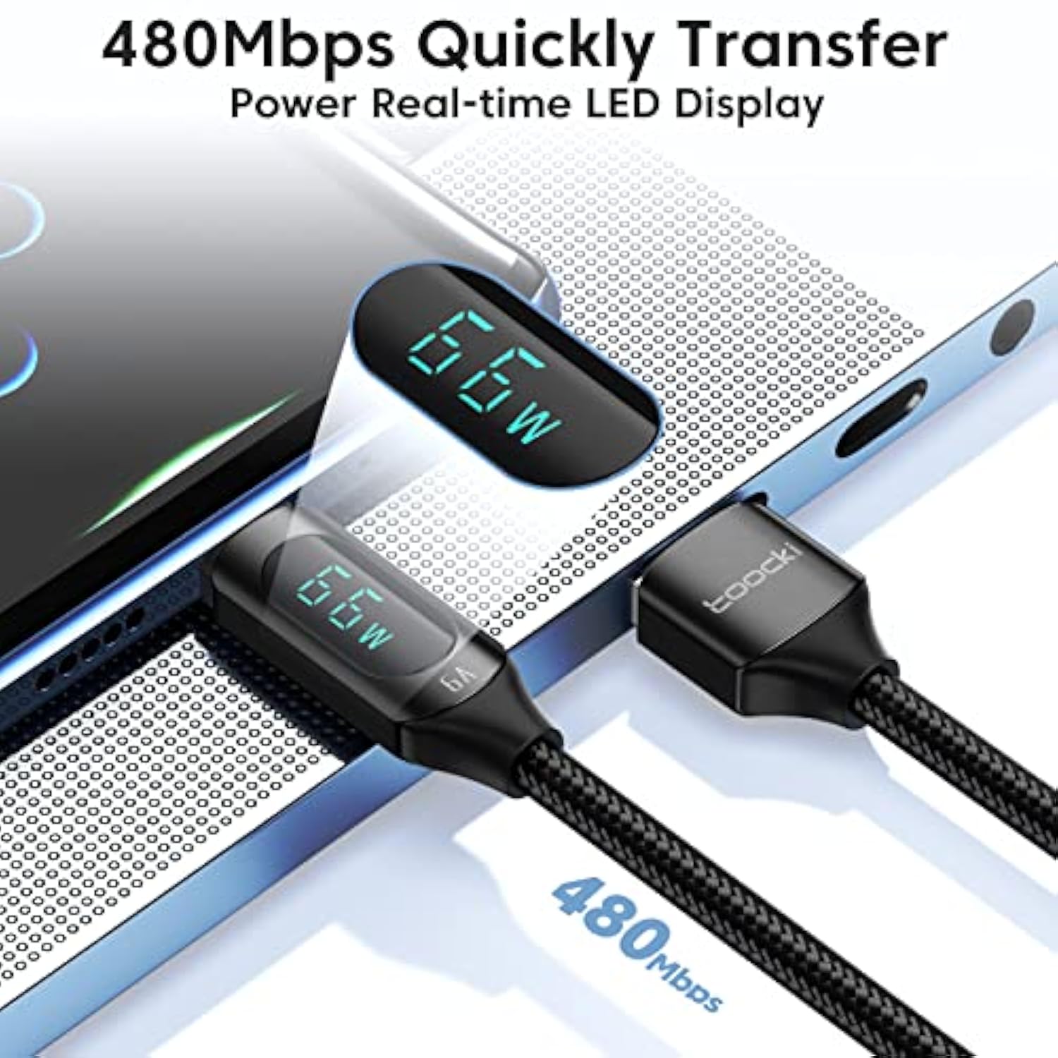 6.6Ft Usb A To Usb C Cable - Type C Charger, Fast Charging 5A Pd 100W, Led Display, 480Mbps Data, Nylon Braided For Ipad Pro 12.9In & 11In